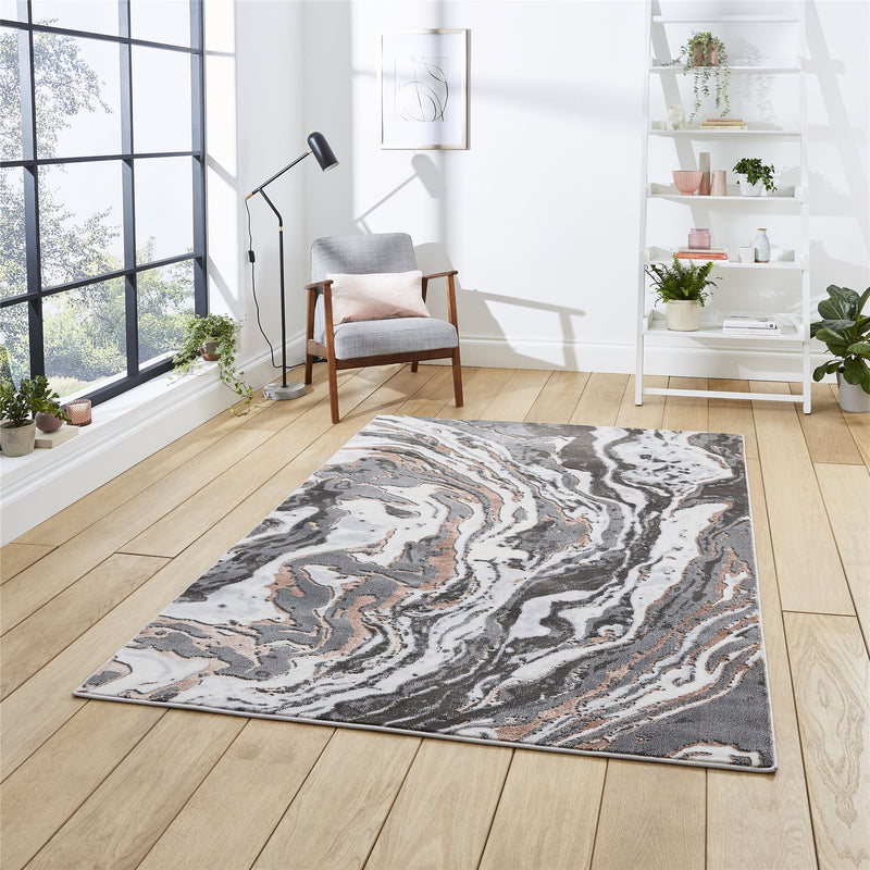 Apollo GR584 Modern Marble Textured Rugs in Grey Rose