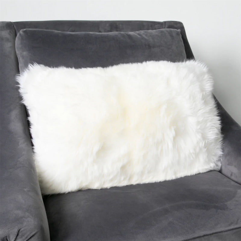 Claudia Bolster Long Hair Sheepskin Cushion in Natural White