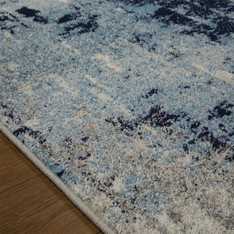 Gilbert 90 L Distressed Abstract Runner Rugs in Blue Grey Cream