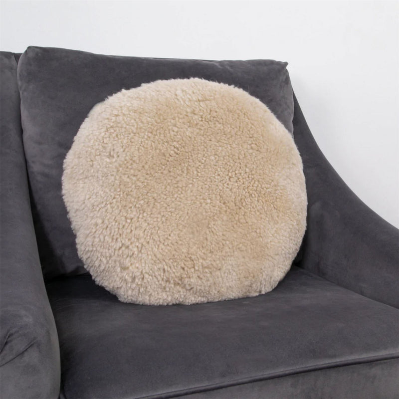 Talia Round Sheepskin Cushion in Beige