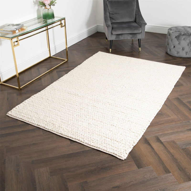 Anise Chunky Knit Wool Rugs in Cream