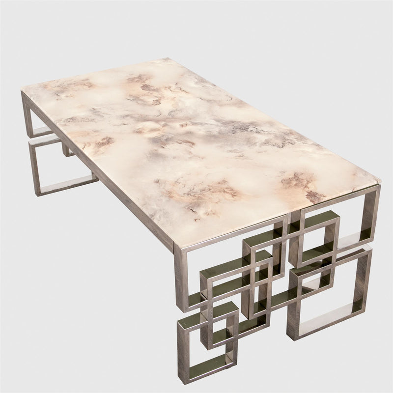 Grace Geometric Marble Glass Silver Plated Coffee Table
