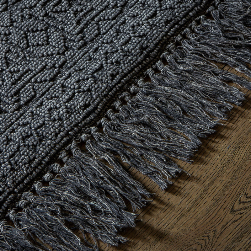 Woden Geometric Tassel Rugs in Charcoal Grey By Luxe Tapi