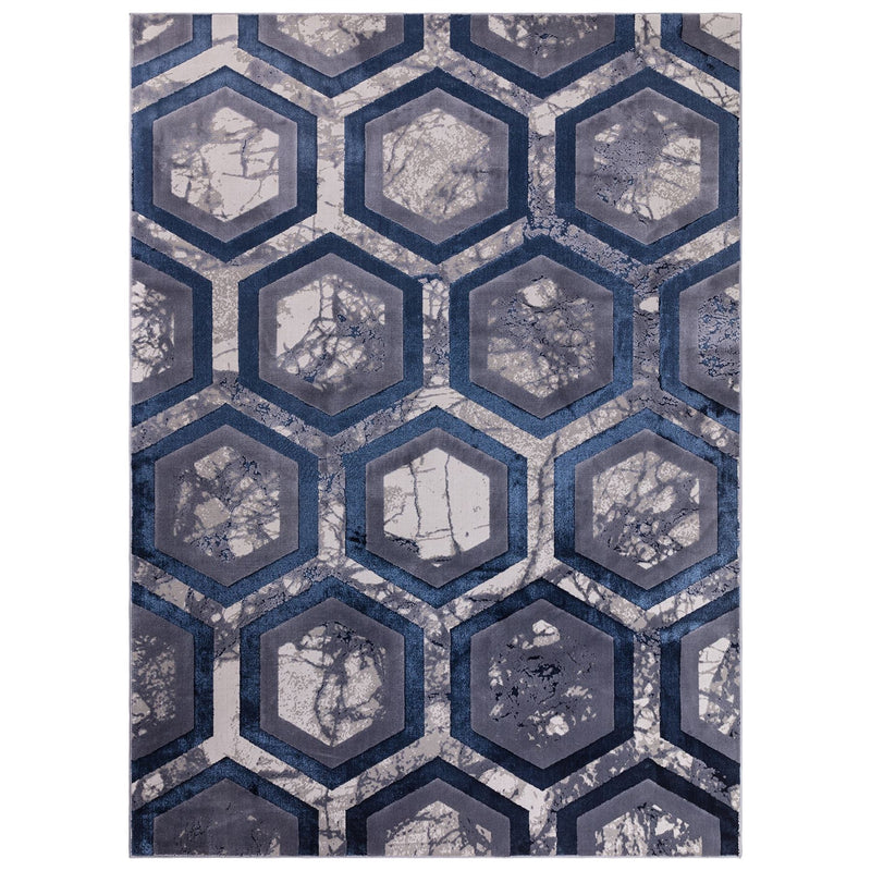 Aurora Hexagon AU19 Geometric Marble Rugs in Blue