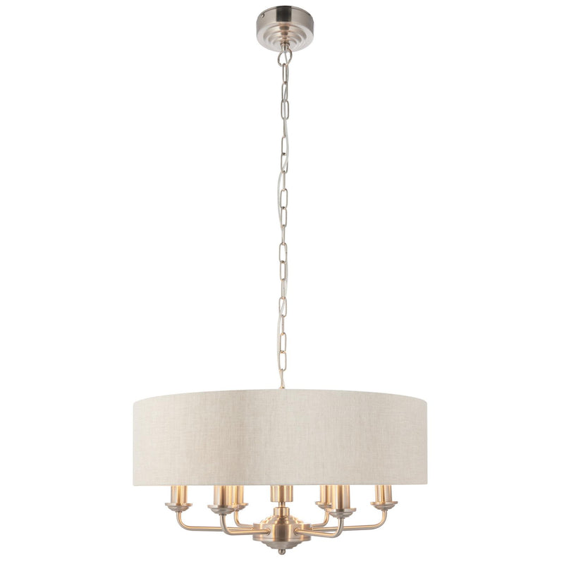 Halliday Chrome 6 Pendant Light with Natural Linen Shade