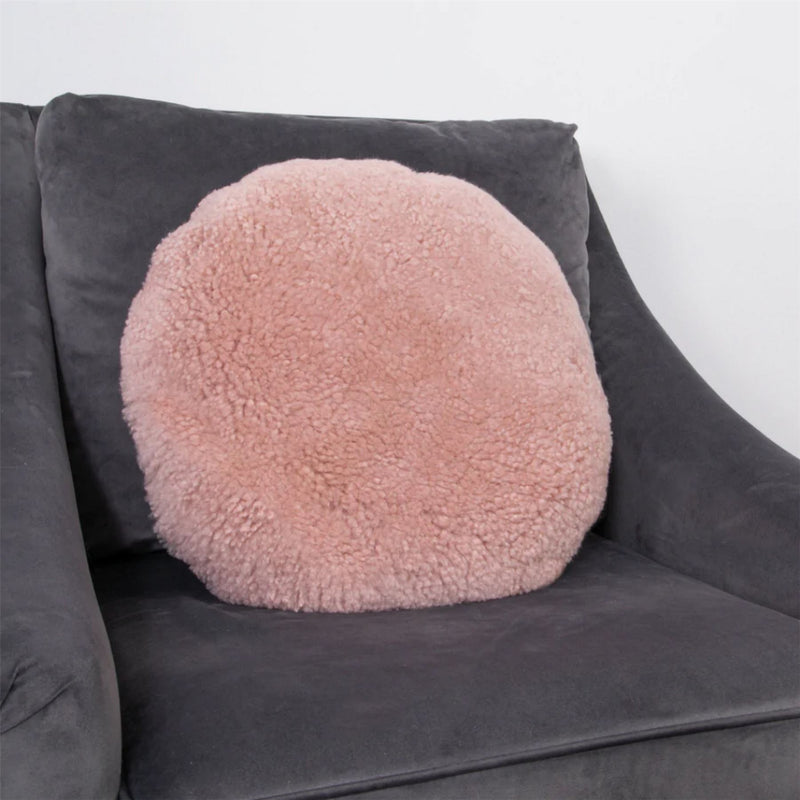 Talia Round Sheepskin Cushion in Pink