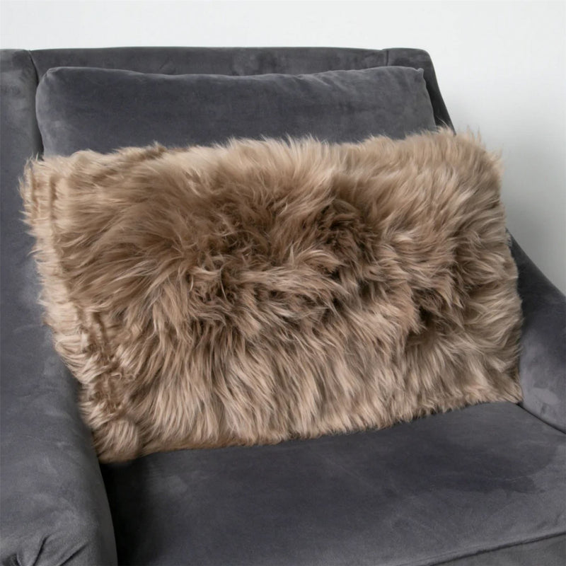 Claudia Bolster Long Hair Sheepskin Cushion in Light Brown