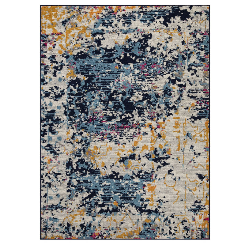 Gilbert 531 B Distressed Abstract Rugs in Blue Grey Mustard
