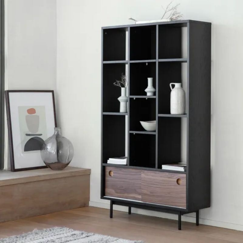 Biruma Oak Wood Display Shelf Unit in Black
