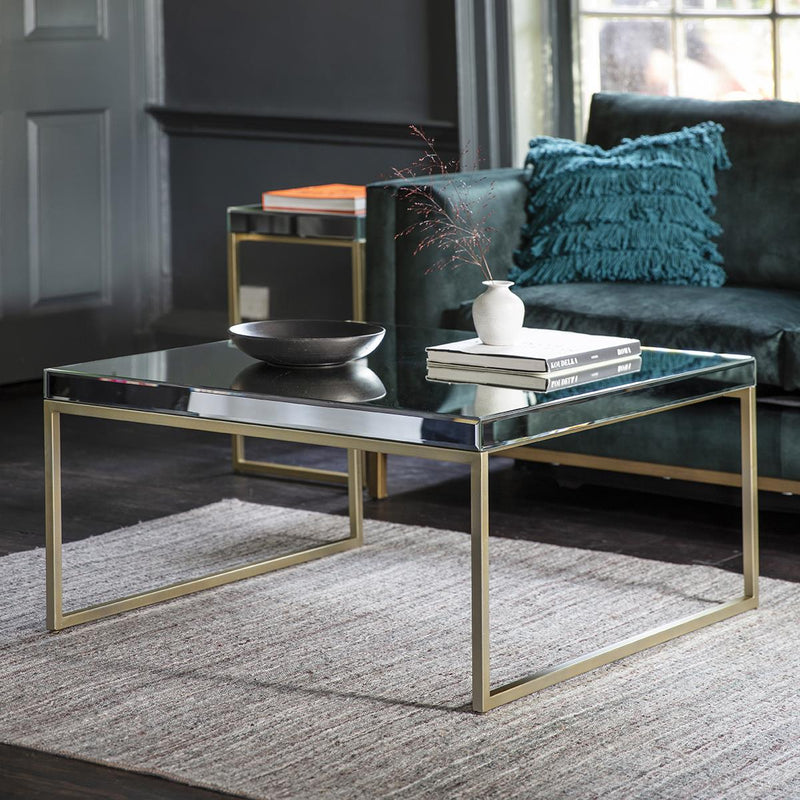 Poppy Mirrored Glass Top Coffee Table in Champagne