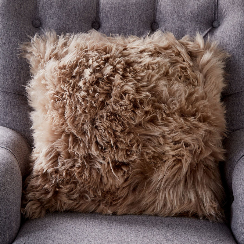 Greta Long Hair Sheepskin Cushion in Light Brown