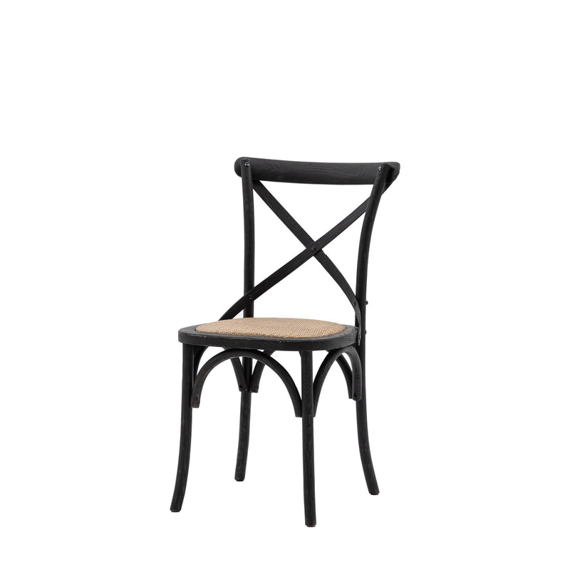 Stetson Cross Back Black Wood Dining Chair with Rattan Seat set of 2