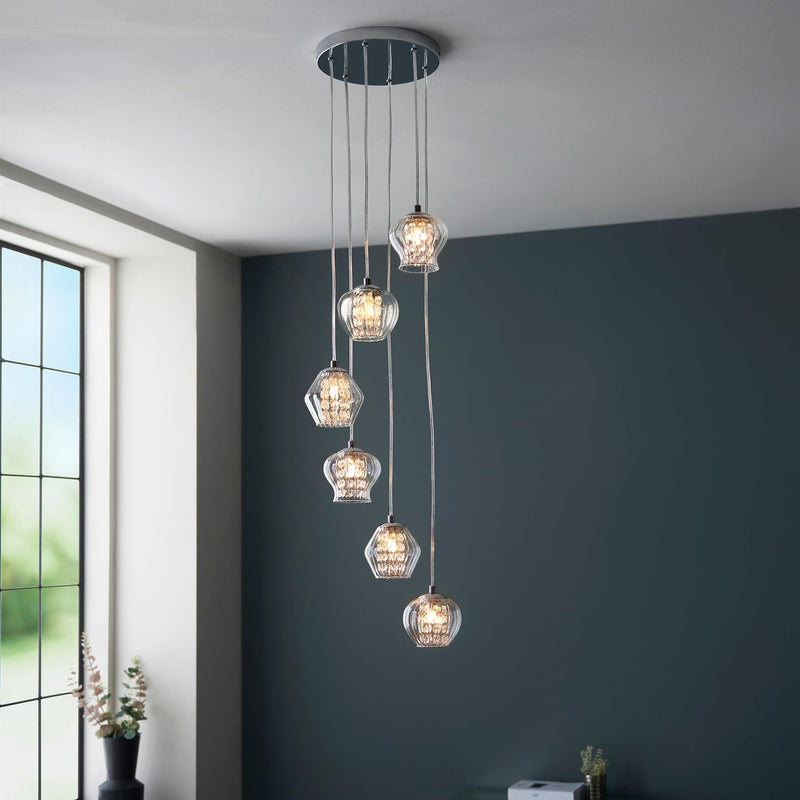Seraphina Ribbed Glass 6 Pendant Light in Chrome