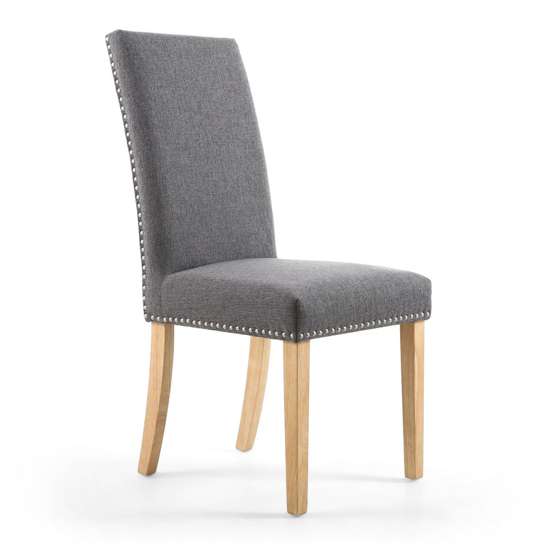 Ronda Stud Detail Linen Effect Steel Grey Dining Chair with Natural Legs