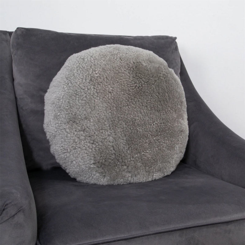 Talia Round Sheepskin Cushion in Grey