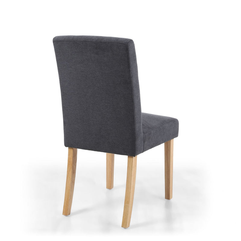 Morris Linen Effect Dark Grey Dining Chair Natural Rubberwood Legs set of 2