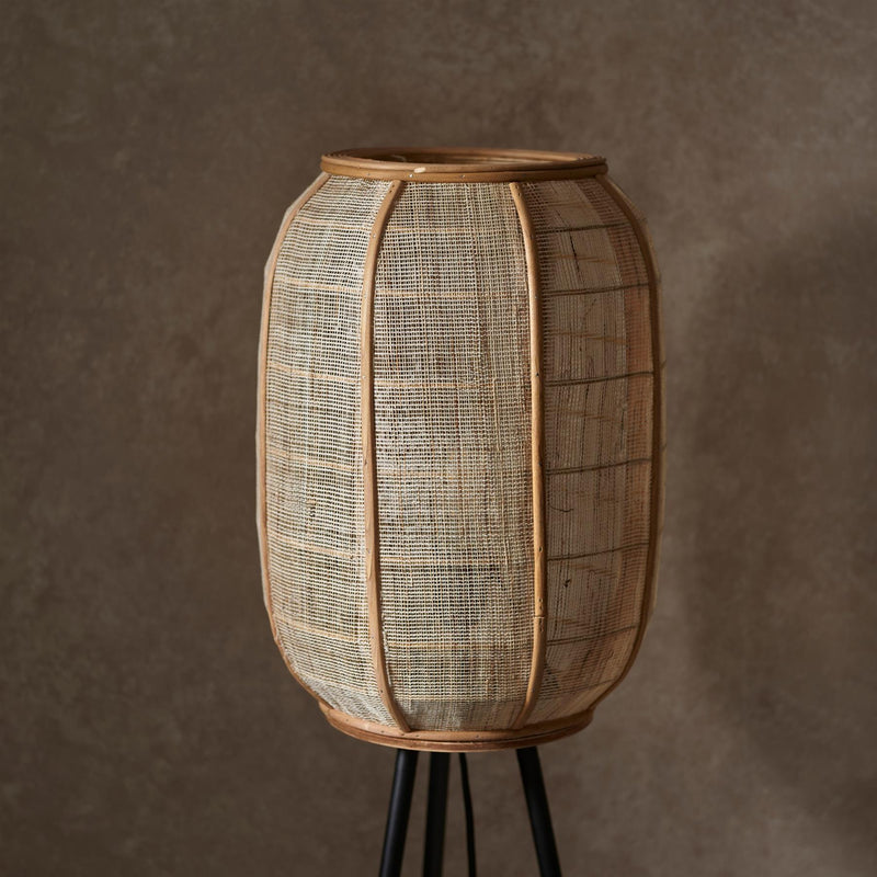 Wren Handmade Bamboo and Natural Linen Floor Lamp with Black Legs