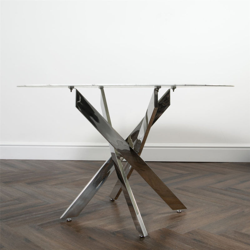 Comet Marble Glass Round Dining Table with Silver Plated Legs