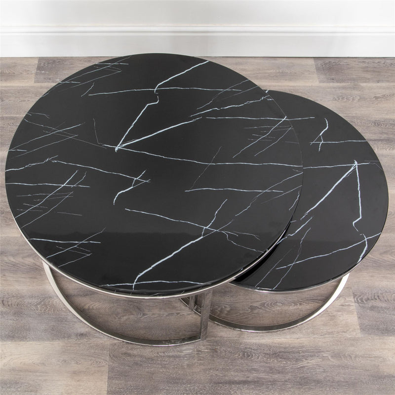 Vasilis Luxury Black Stone Coffee Table Nest of 2