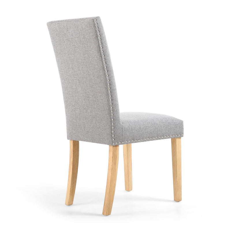 Ronda Stud Detail Linen Effect Silver Grey Dining Chair with Natural Legs