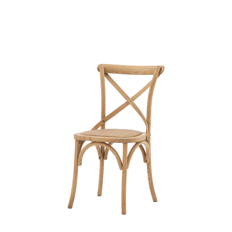 Stetson Cross Back Natural Wood Dining Chair with Rattan Seat set of 2