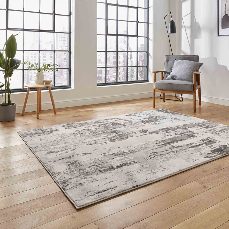 Apollo GR579 Modern Abstract Distressed Rugs in Grey Ivory White