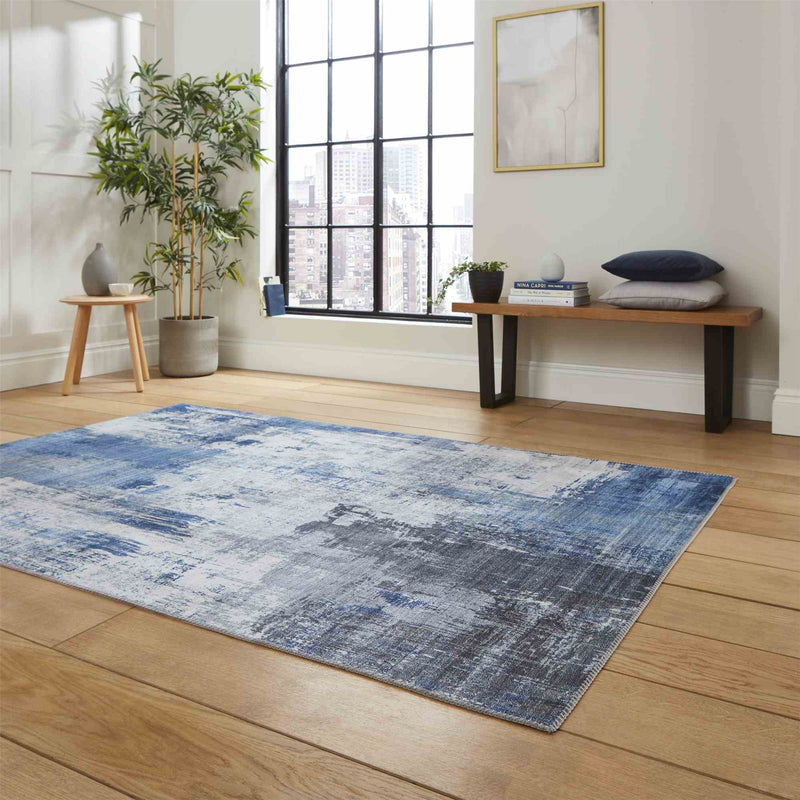 Rio G5536 Modern Distressed Abstract Rug in Grey Blue