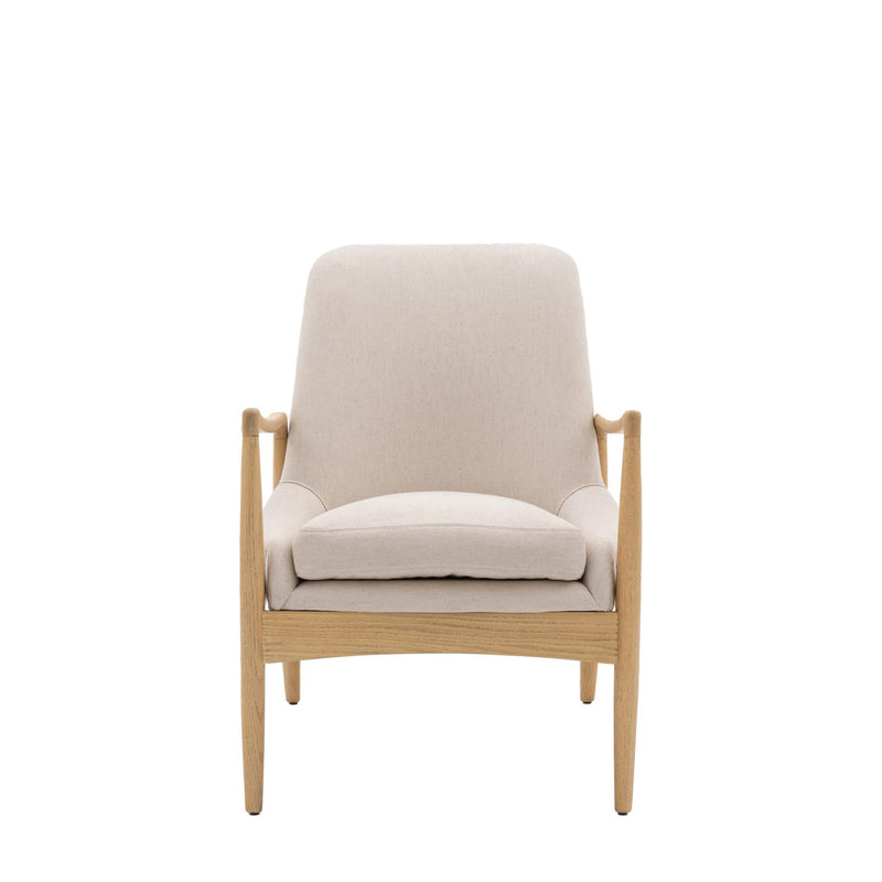 Tullia Natural Linen Armchair with Solid Oak Wood Legs