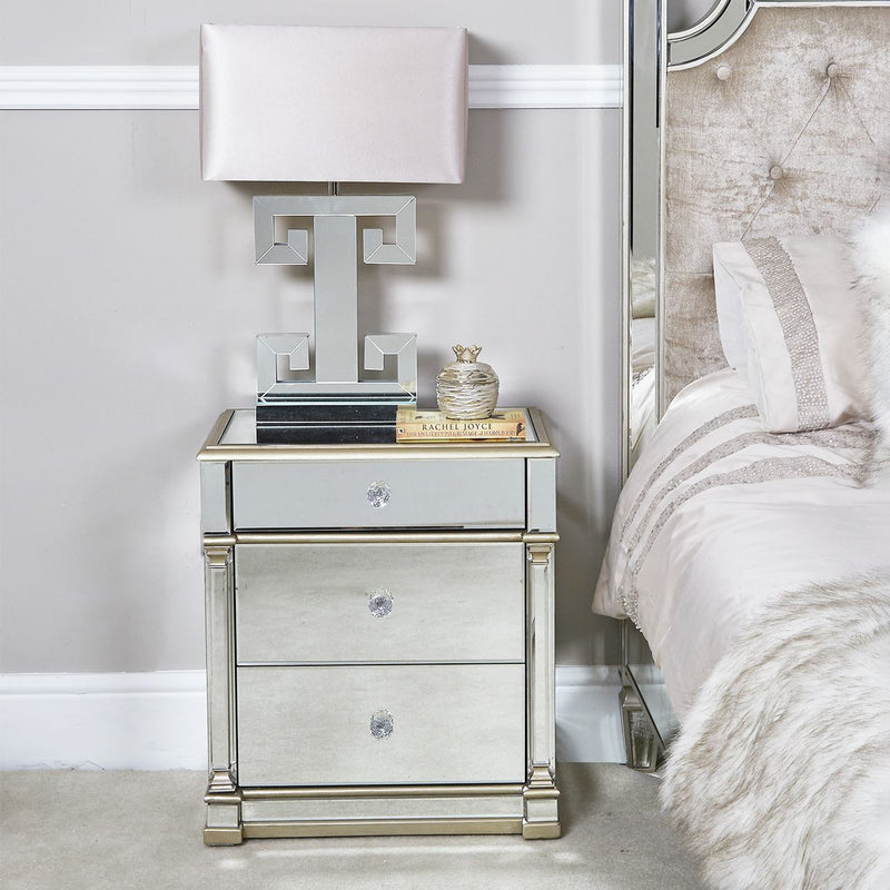 Everleigh Champagne Mirrored 3 Drawer Cabinet