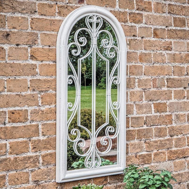 Florez Outdoor Arched Garden Mirror in Distressed White