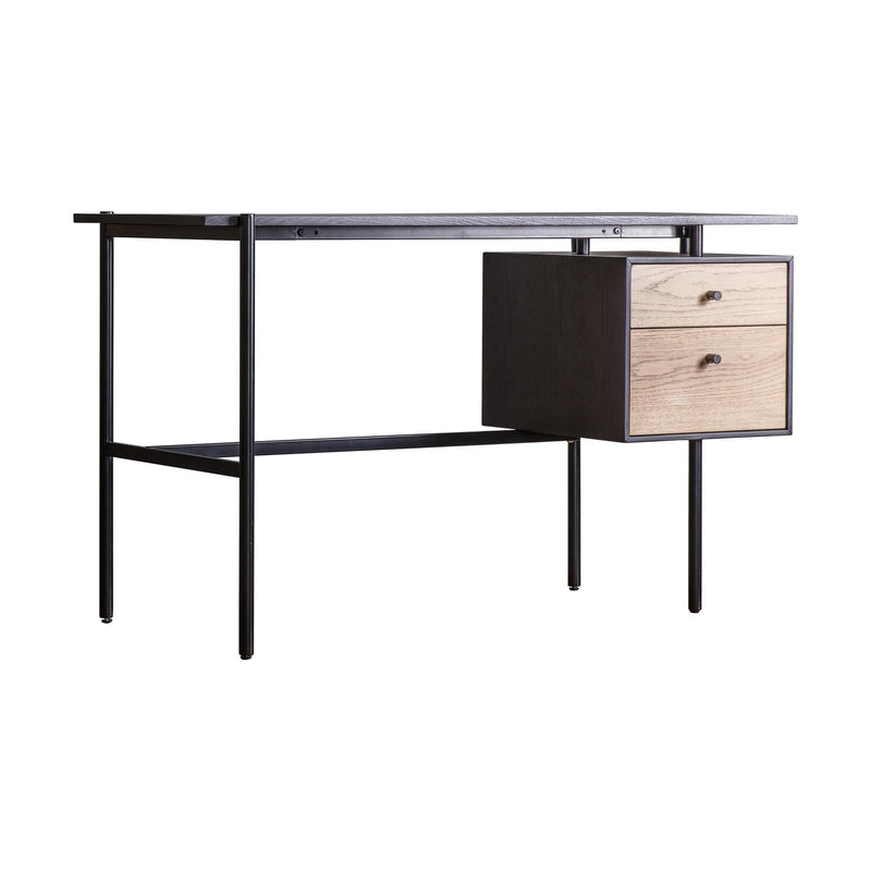 Thea Oak & Steel 2 Drawer Desk in Black Natural