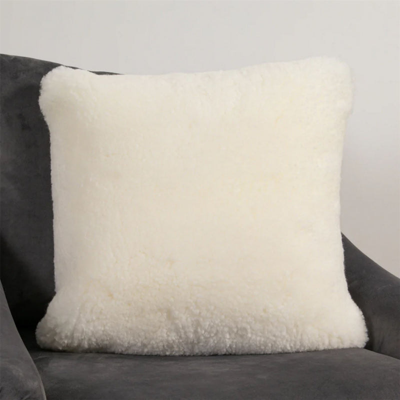 Talia Plain Sheepskin Cushion in Ivory White