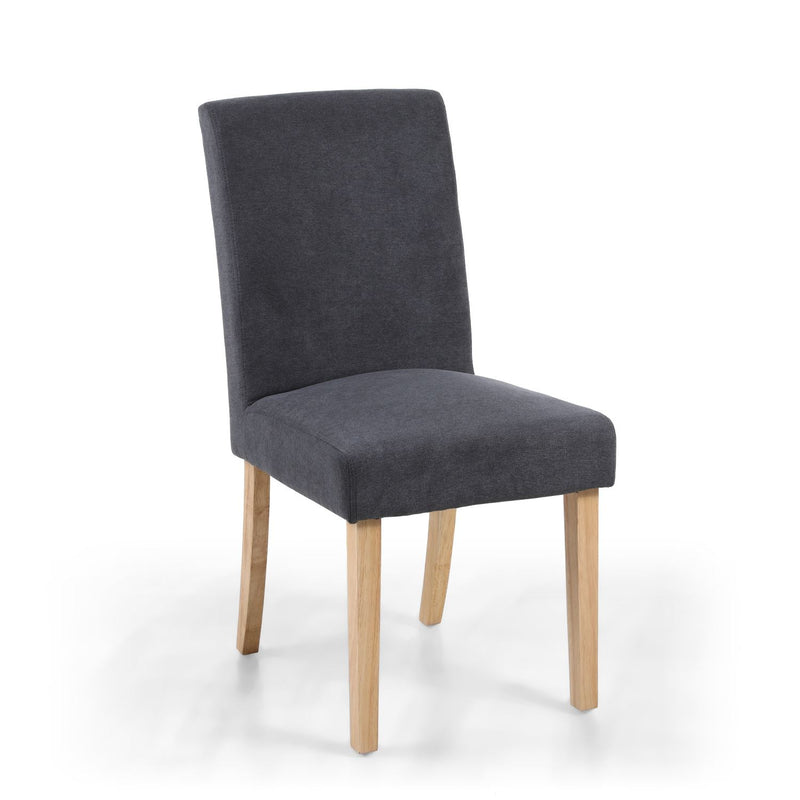 Morris Linen Effect Dark Grey Dining Chair Natural Rubberwood Legs set of 2