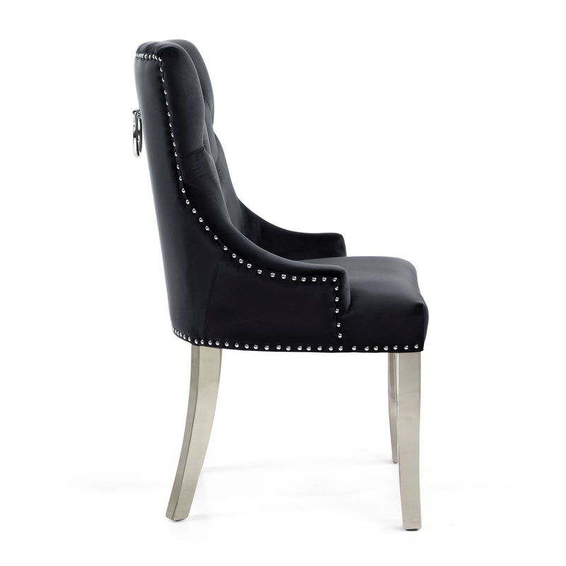 Anastasia Brushed Velvet Black Accent Chair set of 2 with Black Legs