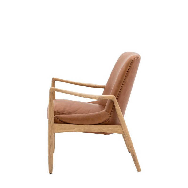 Tullia Brown Leather Armchair with Solid Oak Wood Legs