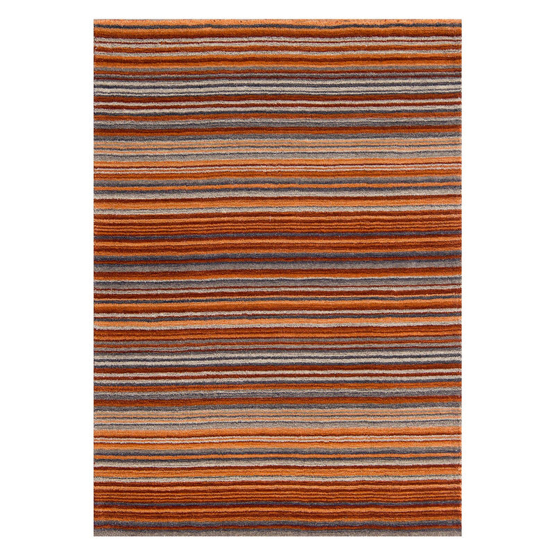 Carter Modern Stripe Wool Rugs in Rust Orange