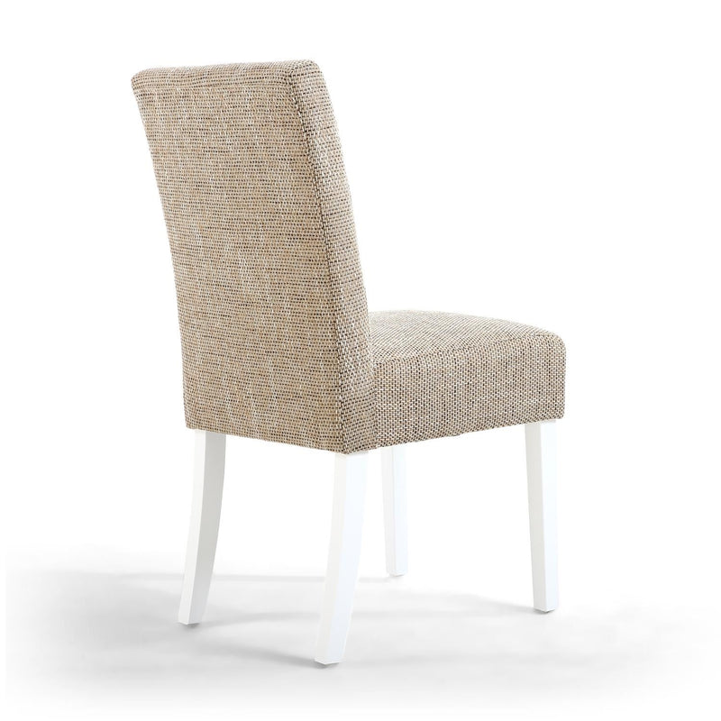 Juniper Stitched Waffle Back Tweed Oatmeal Dining Chair with White Legs set of 2