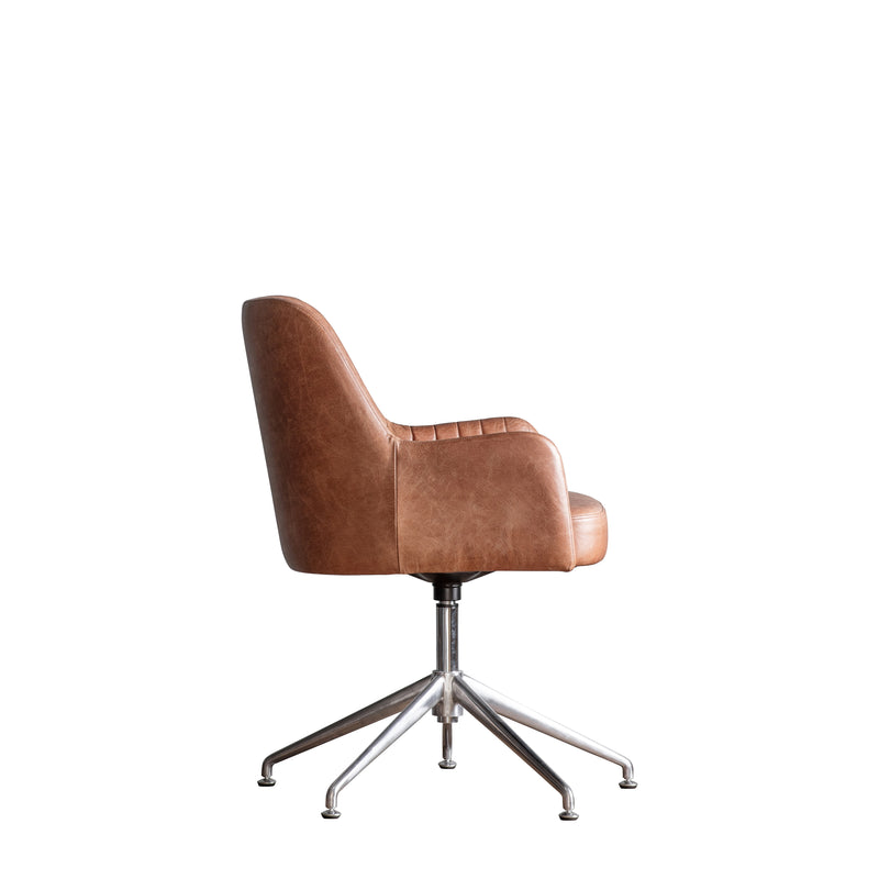 Crawton Vintage Leather Swivel Office Chair in Copper Brown