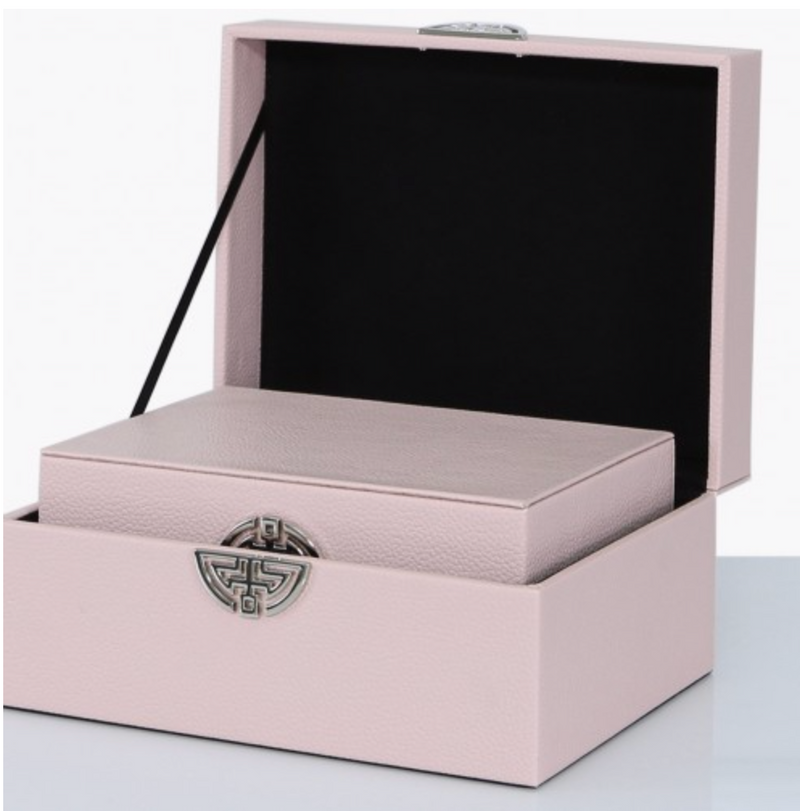Penelope Set of 2 Faux Leather Jewellery Boxes in Light Pink
