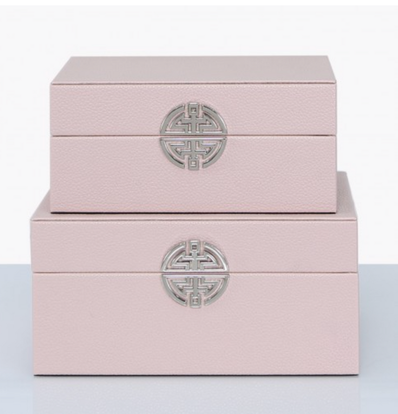 Penelope Set of 2 Faux Leather Jewellery Boxes in Light Pink