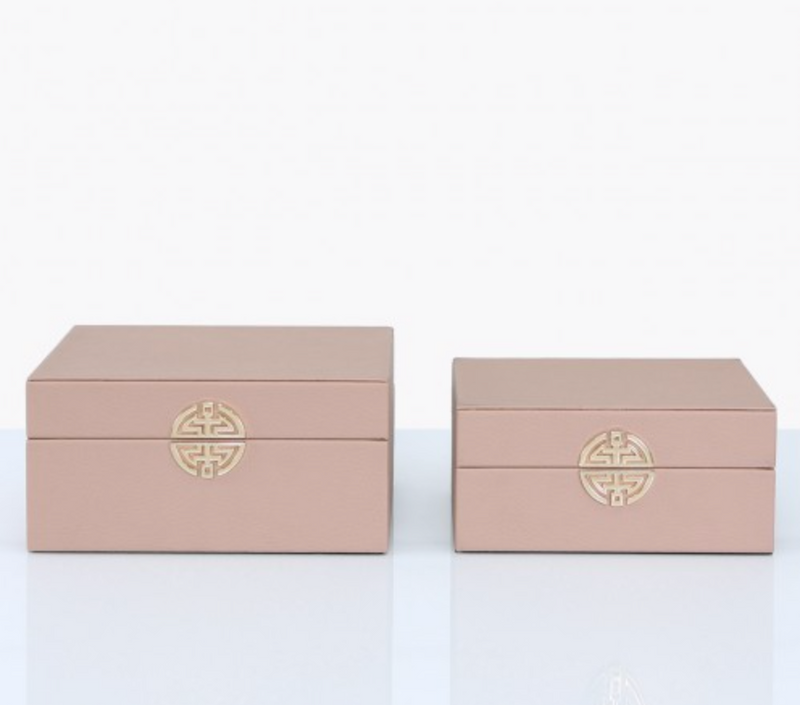 Penelope Set of 2 Faux Leather Jewellery Boxes in Rose Pink