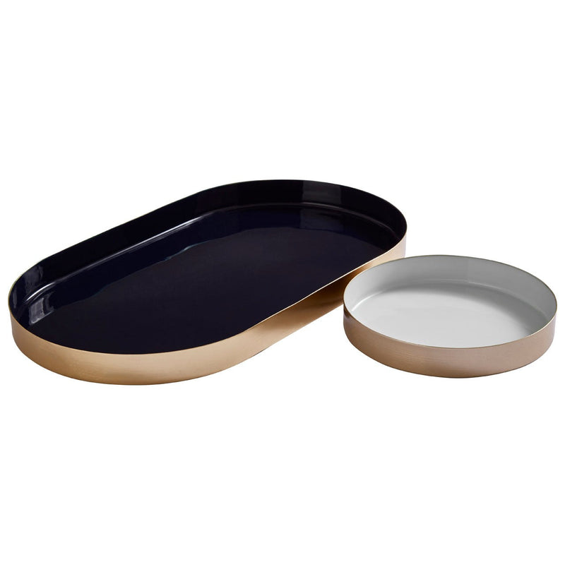 Set of 2 Navy And Gold Trays