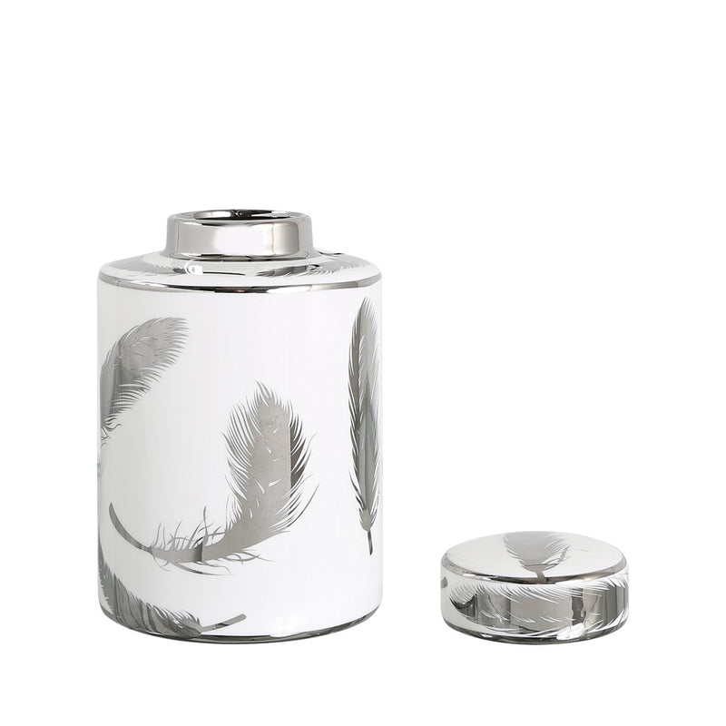 Silver Feather Lidded Jar