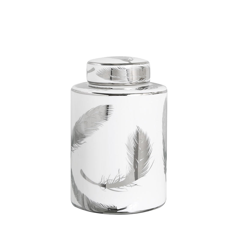 Silver Feather Lidded Jar