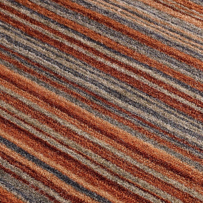Carter Modern Stripe Wool Rugs in Rust Orange