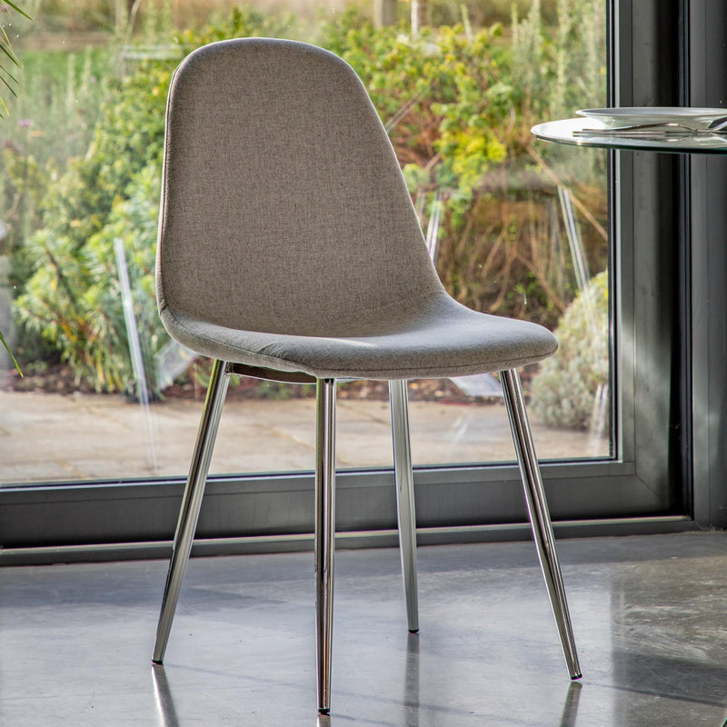 Milton Light Grey Dining Chairs with Chrome Legs set of 2