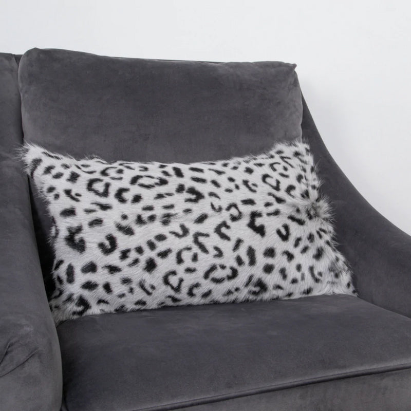 Akira Leopard Print Goatskin Bolster Cushion in Grey