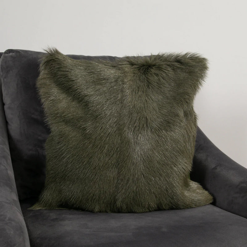 Florie Plain Goatskin Cushion in Forest Green