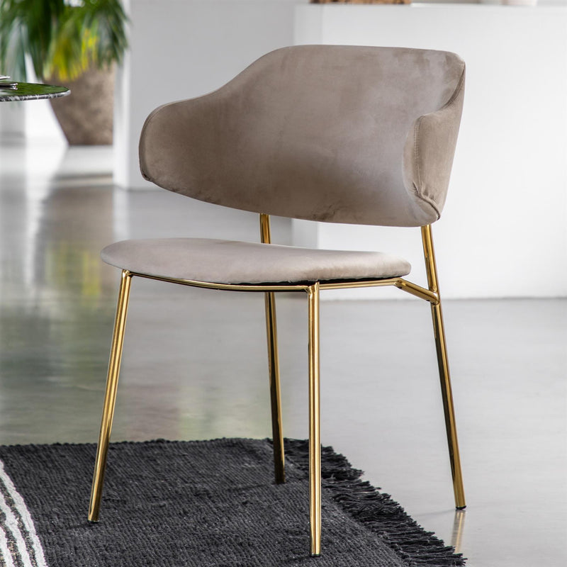 Avondale Taupe Velvet Dining Chairs with Gold Legs set of 2