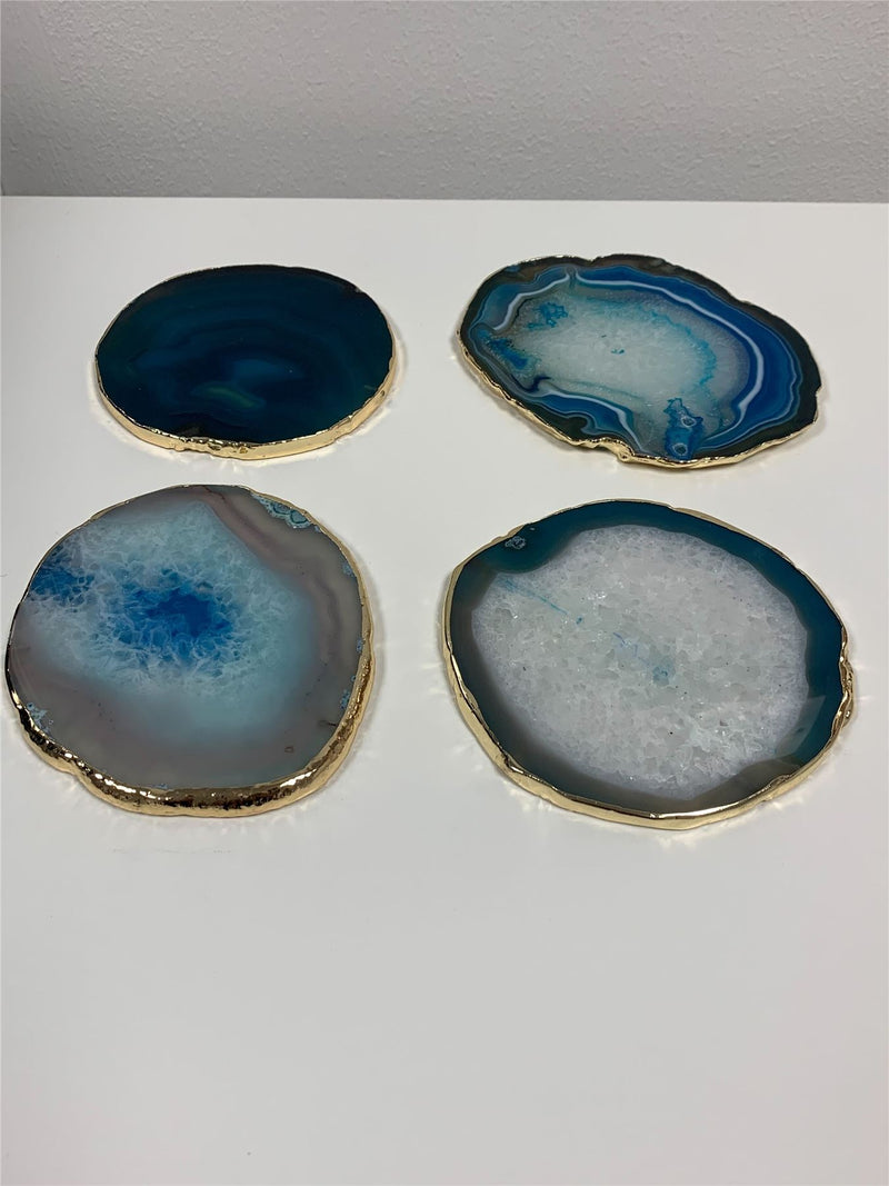 Test - Agate Coasters in Blue with Gold Trim Set of 4